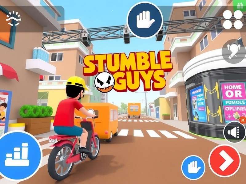 Stumble Guys Mod APK gameplay showing unlocked skins and gems