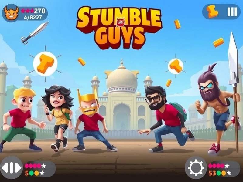 Stumble Guys Mod APK gameplay showing unlocked skins and features