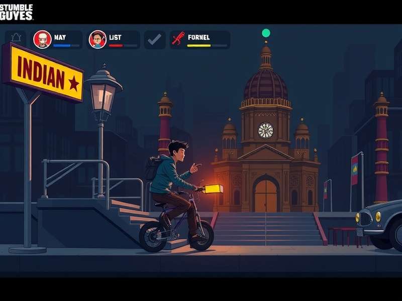 Stumble Guys gameplay screen with multiple characters racing