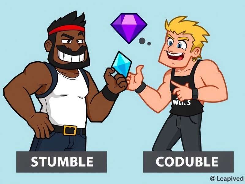 Stumble Guys character celebrating victory with gems floating around