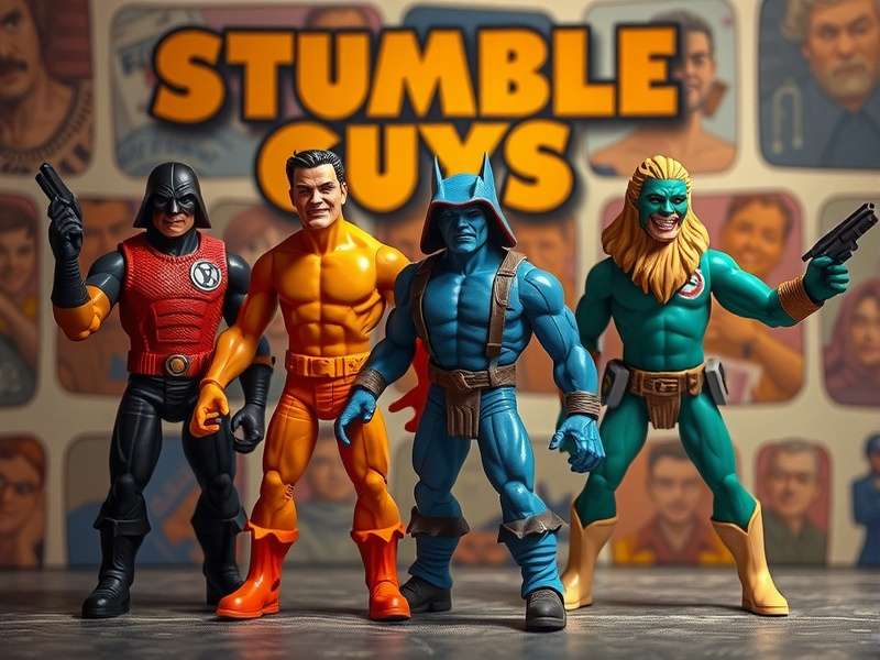 Collection of Stumble Guys action figures displayed on a shelf