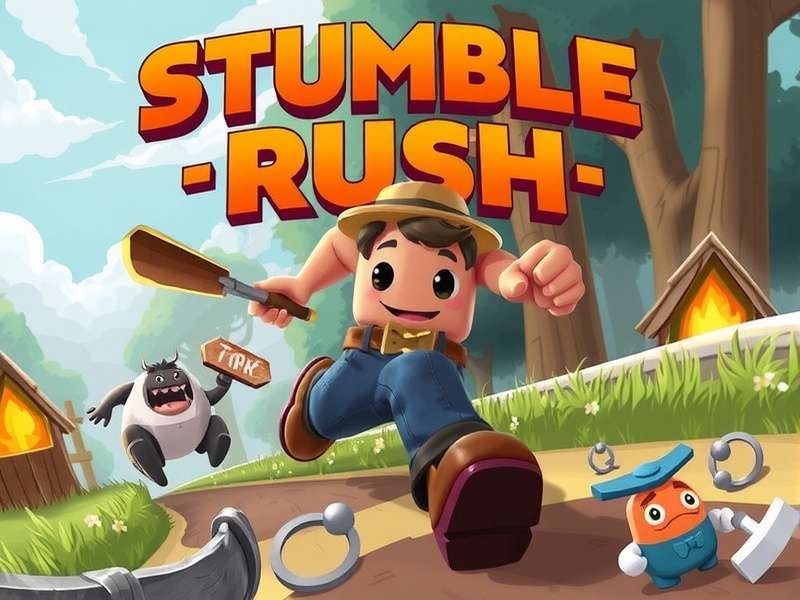 Stumble Guys players racing in a chaotic obstacle course