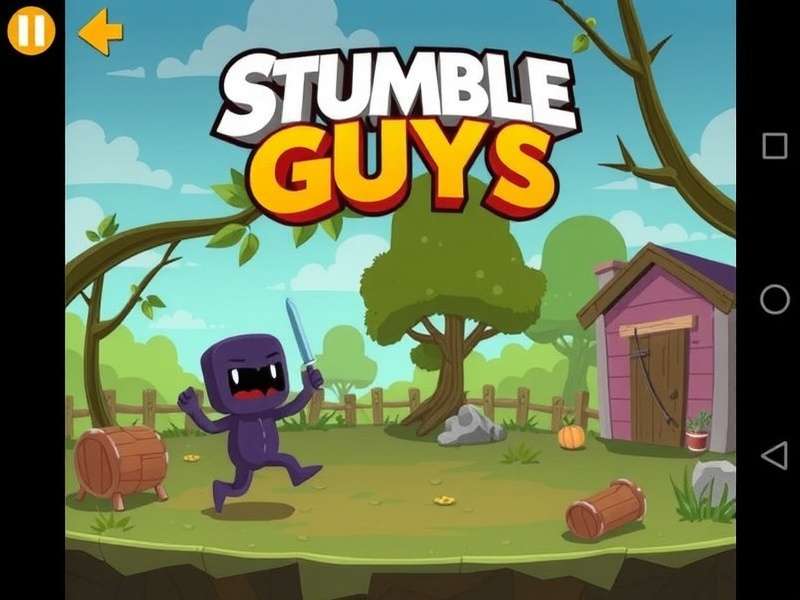 Colorful chaotic crowd of Stumble Guys characters racing through an obstacle course