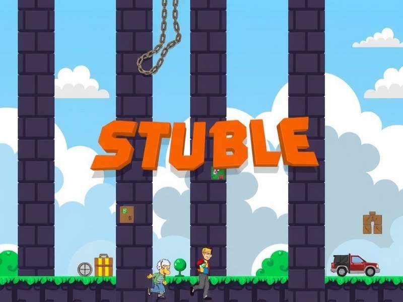 A vibrant Stumble Guys match in progress with multiple colorful blobs on a chaotic obstacle course