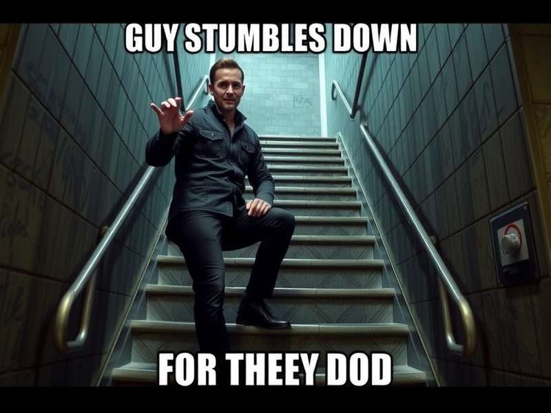 Guy Stumbles Down Stairs Meme featuring Stumble Guys chaotic gameplay moment