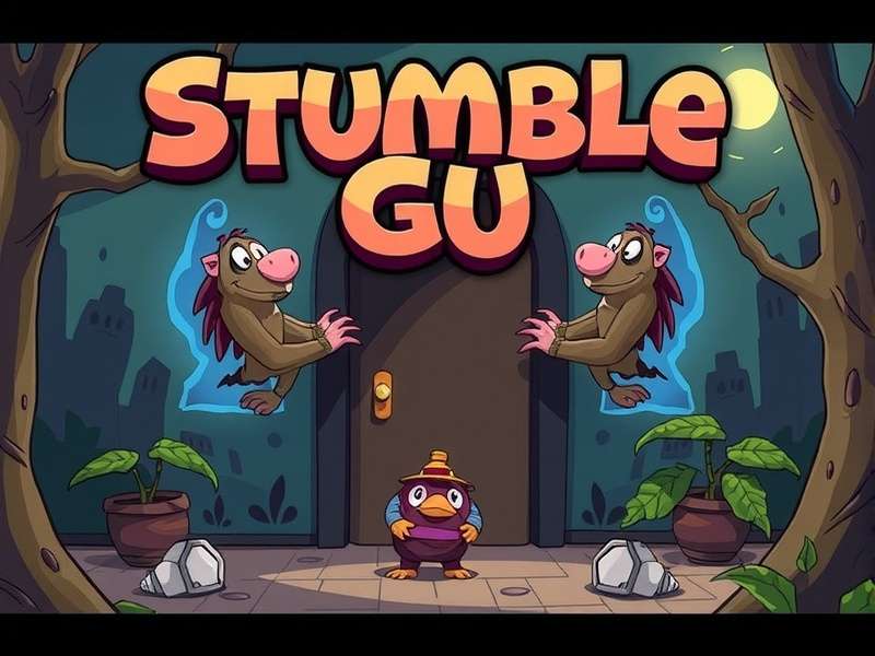 Stumble Guys gameplay showing players racing through obstacle course with vibrant colors and chaos