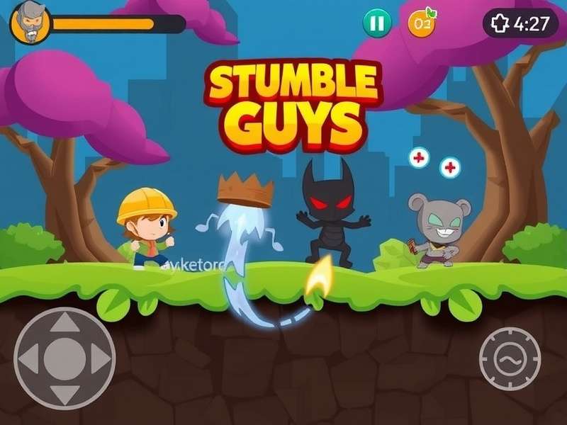 Stumble Guys Apk Mod gameplay with unlocked characters and unlimited gems on a vibrant arena map