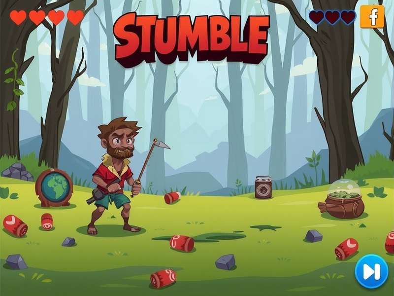 Stumble Guys banner showing chaotic battle royale action with colourful characters on an obstacle course